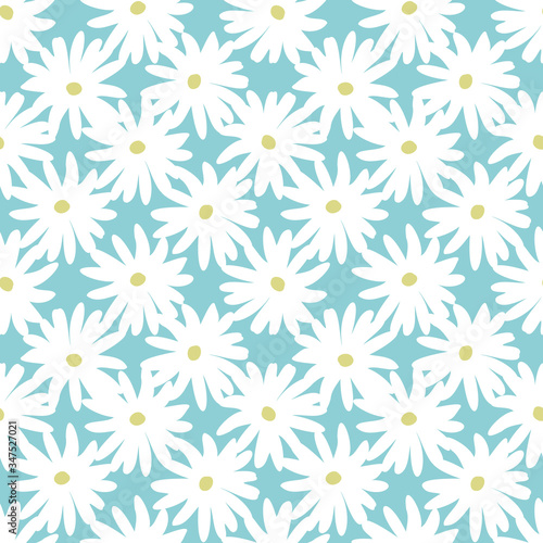 Daisy meadow spring floral blooms. Vector repeat. Great for home decor, wrapping, scrapbooking, wallpaper, gift, kids, apparel. © Louise Parr Studio