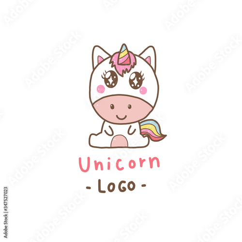 cute unicorn logo hand draw for kids store