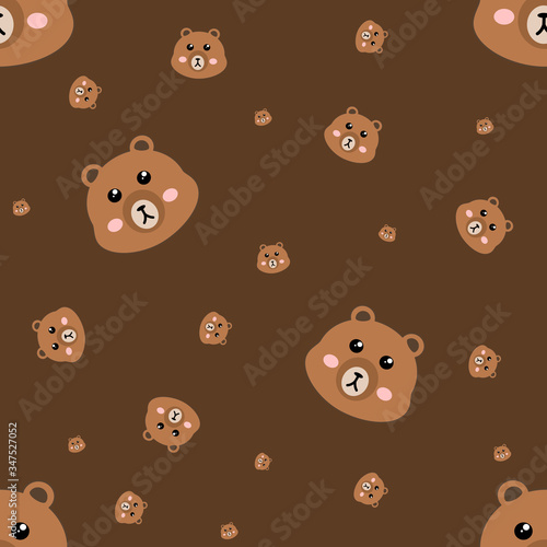 cute brown bear seamless pattern on dark brown background for background or textiles prints. flat design vector.