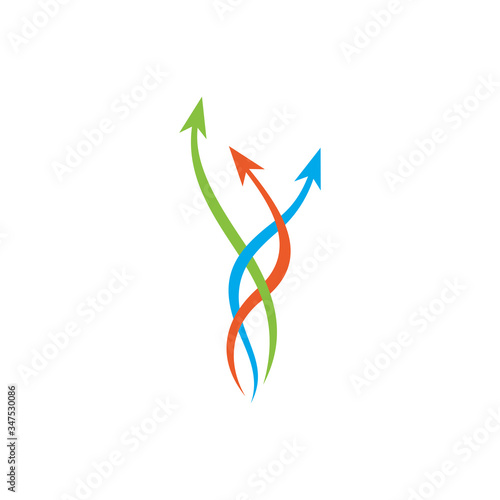 Arrow vector logo icon, colorful three way arrow vector icon, directions symbol, business chart