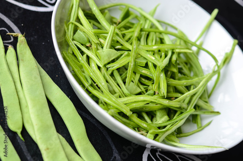 Collection of photographs cooking green beans.