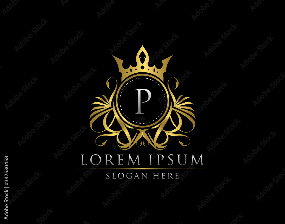 Fototapeta premium Premium Royal King P Letter Crest Gold Logo template