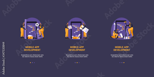 Modern flat design isometric concept of App Development for website and mobile website. Landing page template. Easy to edit and customize.