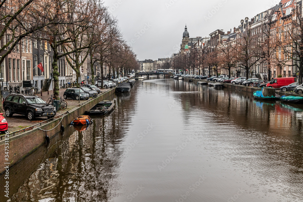 Boats, building and channels in Amsterdan