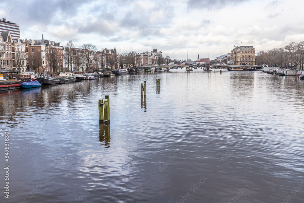 Boats, building and channels in Amsterdan
