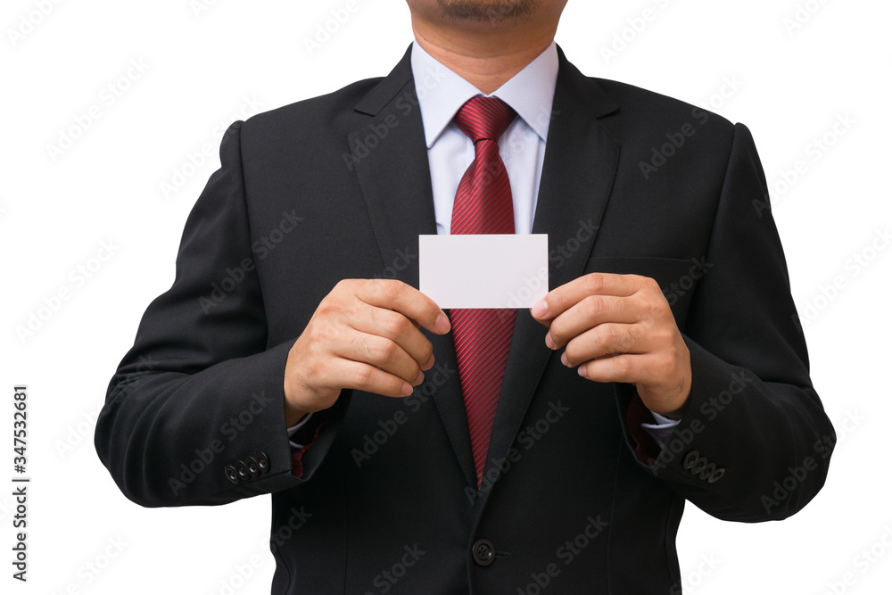 Businessman hold the card isolated on white background Businessman hold the card isolated on white background