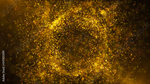 Explosion of golden particles. Computer graphics.