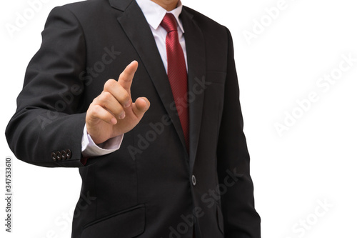 Businessman point something at front