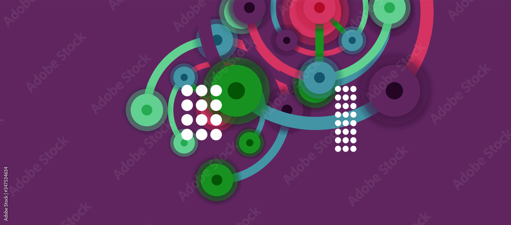 Fototapeta premium Flat style geometric abstract background, round dots or circle connections on color background. Technology network concept.