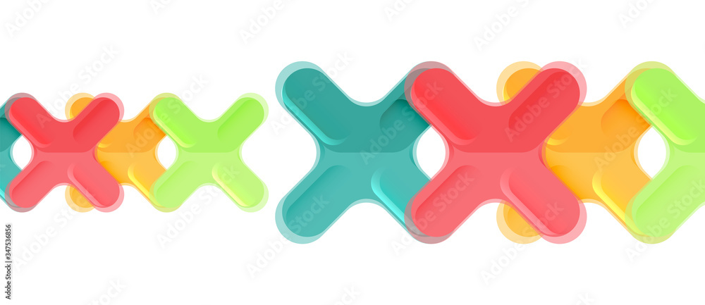 Glossy multicolored plastic style cross composition, x shape design, techno geometric modern abstract background. Trendy abstract layout template Glossy multicolored plastic style cross composition, x shape design, techno geometric modern abstract background. Trendy abstract layout template