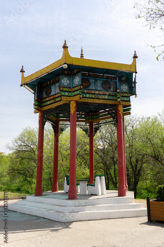 Buddhist-style gazebo in the Druzhba Park in Elista