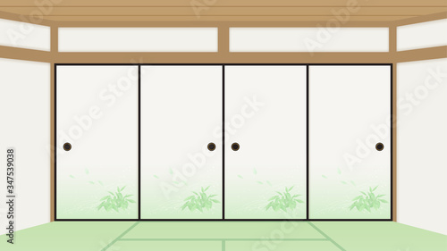 和室_ふすま_畳_背景イラスト_16:9