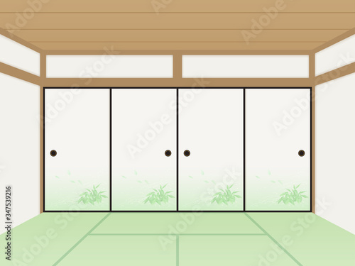 和室_ふすま_畳_背景イラスト