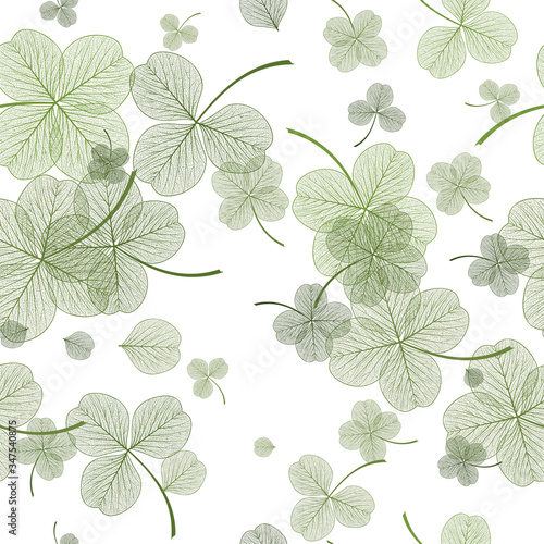 Seamless pattern with green clover leaves. Vector, EPS 10.