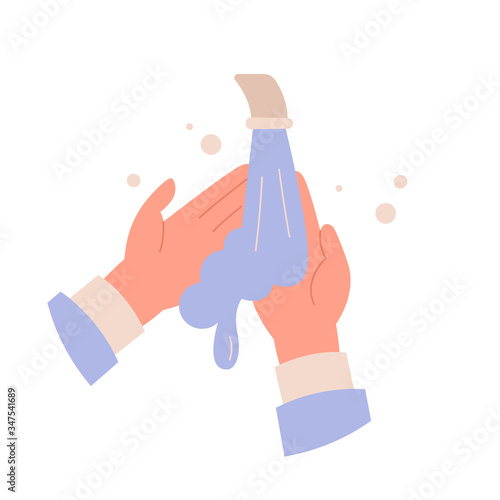 A man washes his hands under the tap. Vector illustration. Please wash your hands, sign, icon. Coronavirus