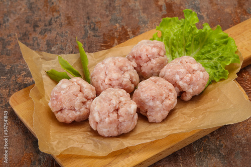 Homemade raw pork minced meatball for cooking