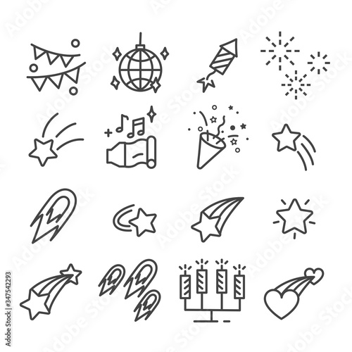 Set of celebration icon isolated for various events. Fireworks modern outline style on white background