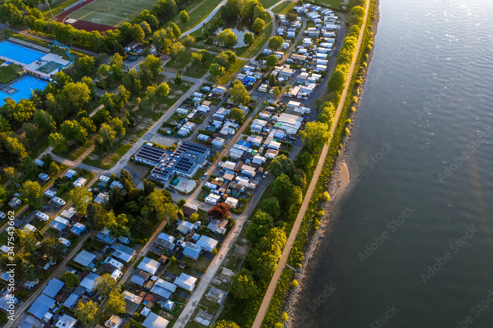 Aerial view of the Campingside Goldener Meile in Remagen