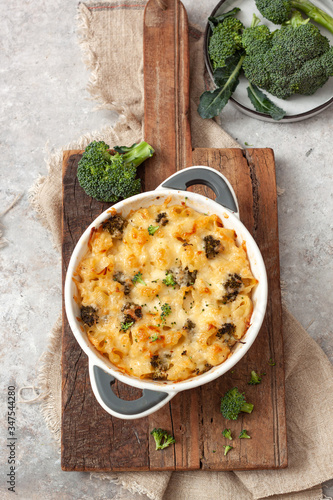 Baked pasta with broccoli and cheeses