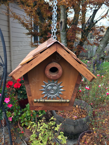 Handmade Birdhouse with copper, perch bar and shake roof