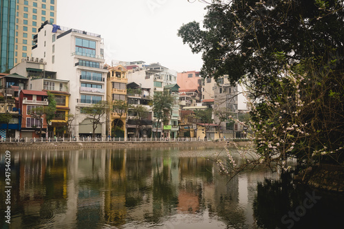 Traditional vietnamese houses and reflection  in Hanoi  Vietnam