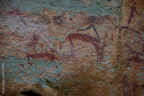 ancient san rock paintings in drakensberg mountains, kwazulu natal, south africa