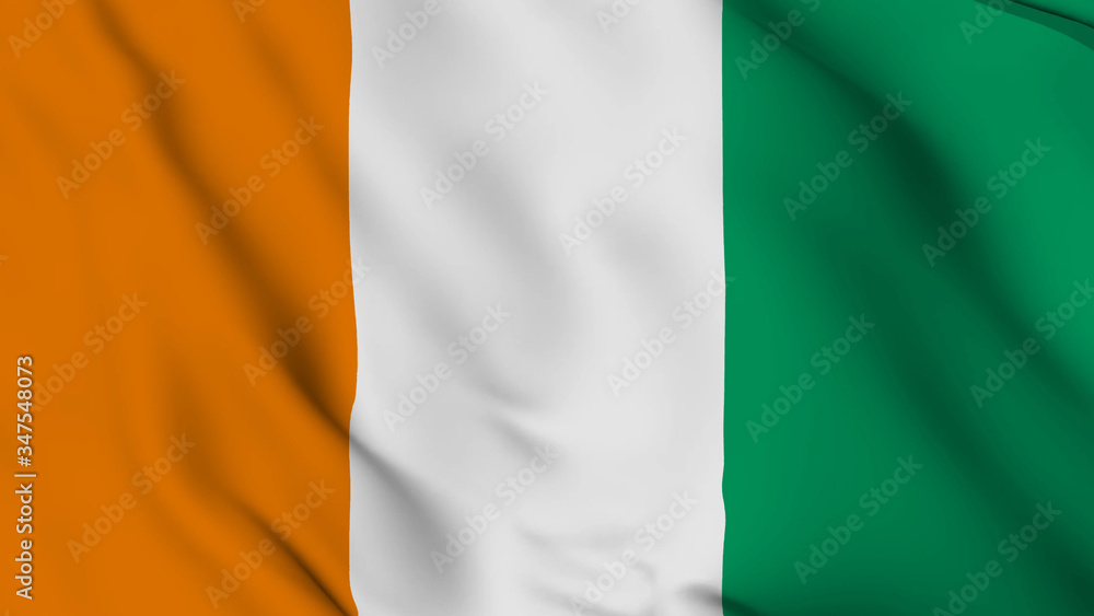 cote d ivoire flag is waving 3D animation. cote d ivoire flag waving in the wind. National flag of cote d'ivoire. 