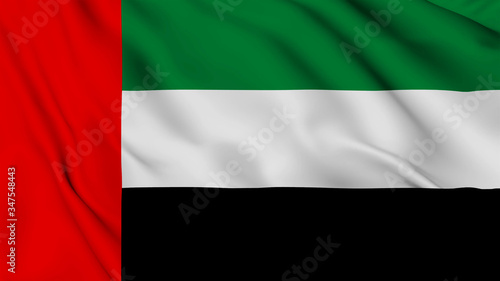 uae flag is waving 3D animation. United Arab emirates flag waving in the wind. National flag of UAE . Sign of dubai seamless loop animation. 4K