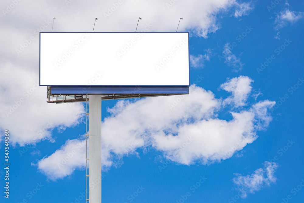Street empty blank billboard for outdoor advertising poster with copy space on blue sky background. Billboard mockup outdoors Street empty blank billboard for outdoor advertising poster with copy space on blue sky background. Billboard mockup outdoors