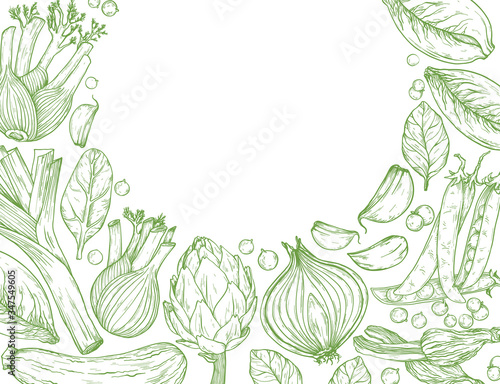 Vegetables Hand-drawn background with nature mediterranean vegetables.