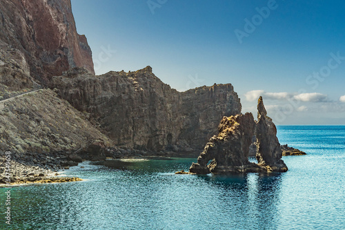 Roque de Bonanza is one of the symbols of El Hierro island and its natives. Huge Rock sticking out of the water on the las Almorranas beach. El Hierro, Canary islands Spain