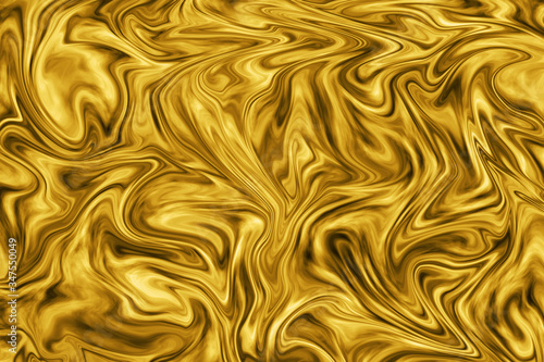 Abstract gold swirling background. Abstract yellow, black and brown liquid background. Illustration.