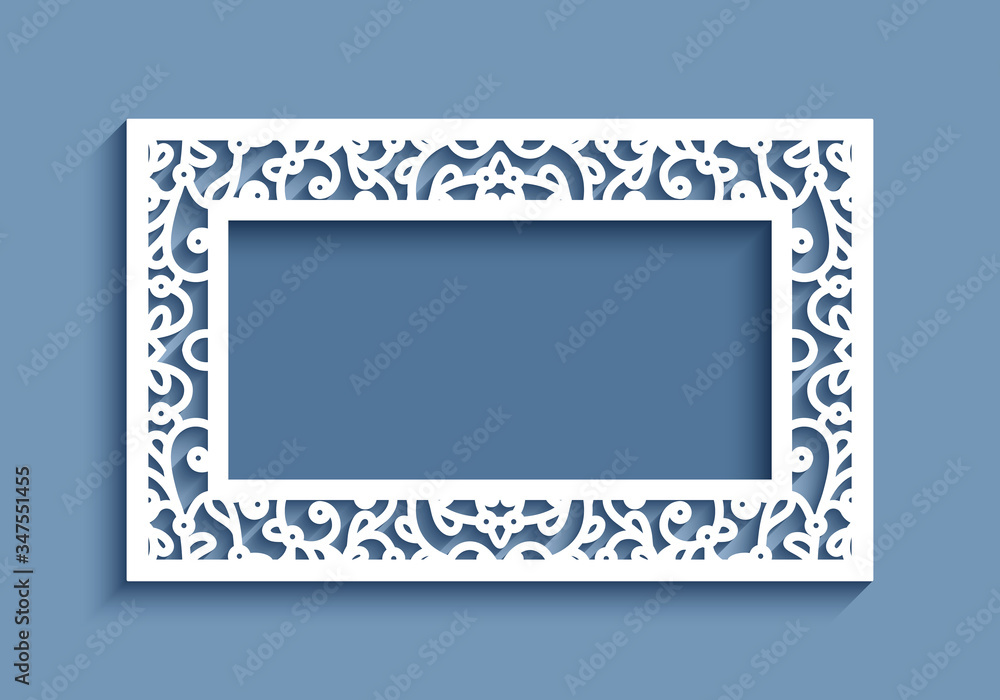 Rectangle frame with ornamental lace border. Cutout paper decoration