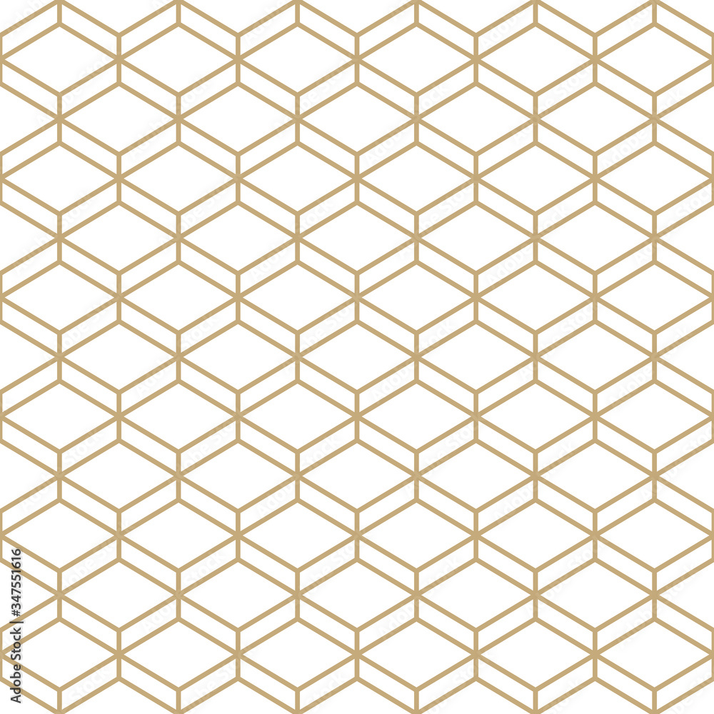 Abstract simple pattern with golden honeycomb grid. Gold and white geometric background. Modern seamless texture in minimal style. Abstract simple pattern with golden honeycomb grid. Gold and white geometric background. Modern seamless texture in minimal style.