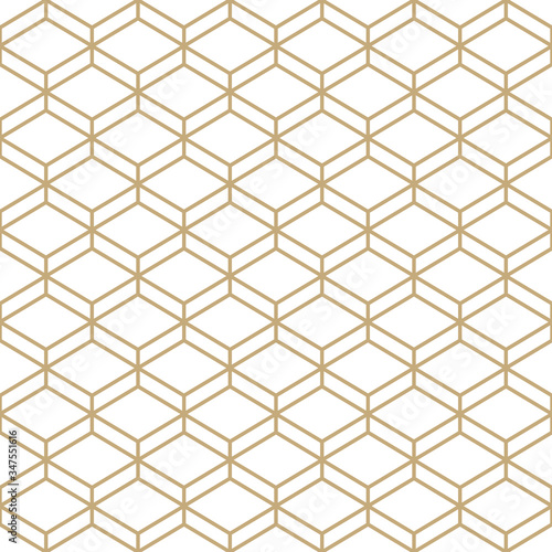 Abstract simple pattern with golden honeycomb grid. Gold and white geometric background. Modern seamless texture in minimal style.