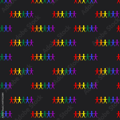 Pattern rainbow colorful little men on a black background - vector. Gay Pride. LGBT concept.
