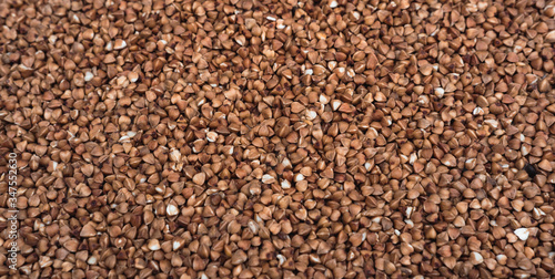 Raw buckwheat close-up. Buckwheat porridge.