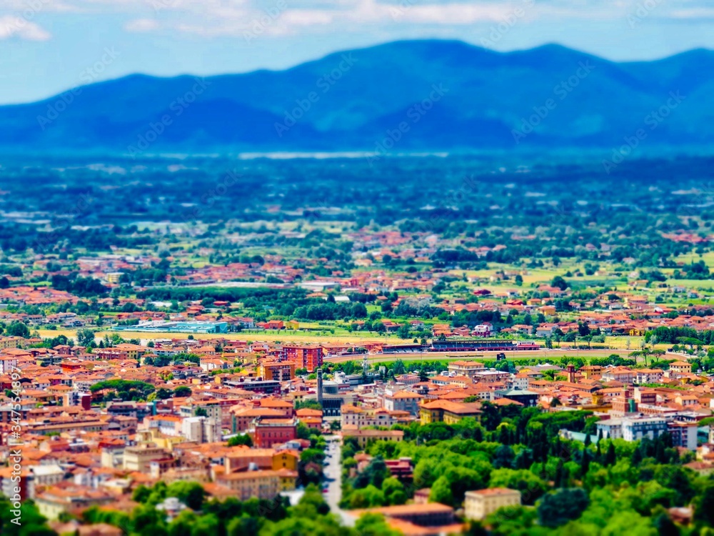 Montecatini Terme Italy viewed from Montecatini Alto, taken with tilt shift lens