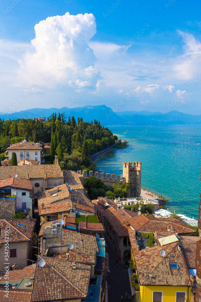 Sirmione town and park view from the Rocca Scaligera 