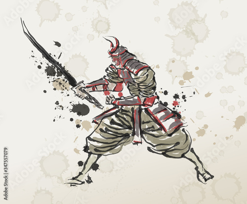 samurai armored warrior with katana blades