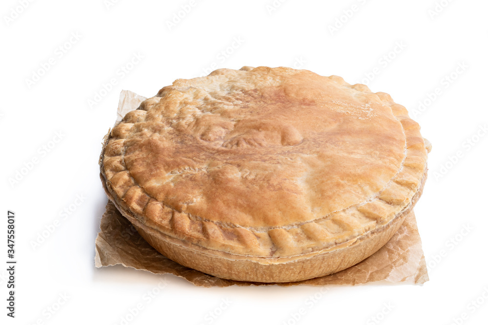 Puff pastry meat pie on isolated on white Puff pastry meat pie on isolated on white