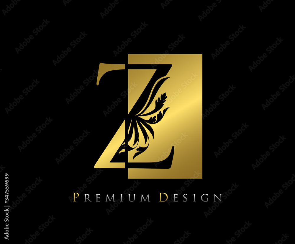 Elegant Z Luxury Logo Icon, Vintage Negative Space Gold Z Letter Logo
