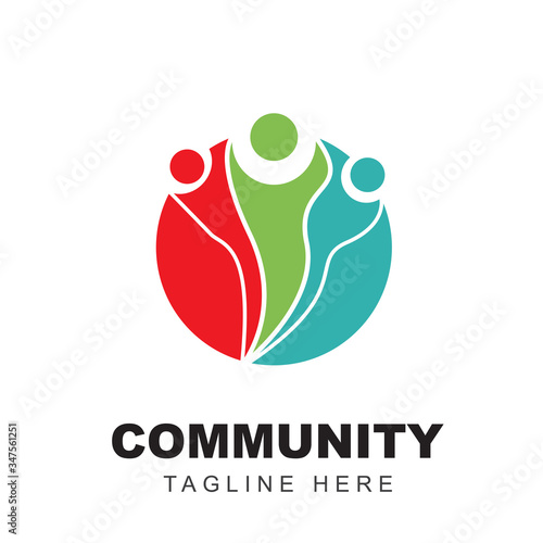 Community logo icon design with colorful people shapes. Symbol of teamwork, together, and group human concept vector illustration can use for company branding, discussion forum, social network, team