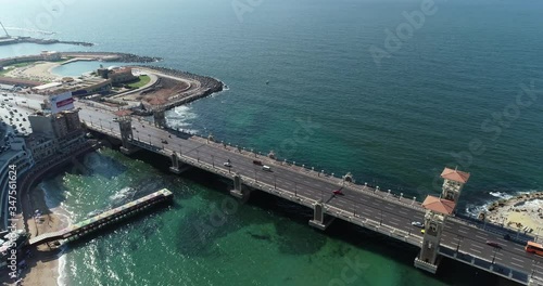 Aerial Drone shot over Egypt Alexandria city Stanly Bridge