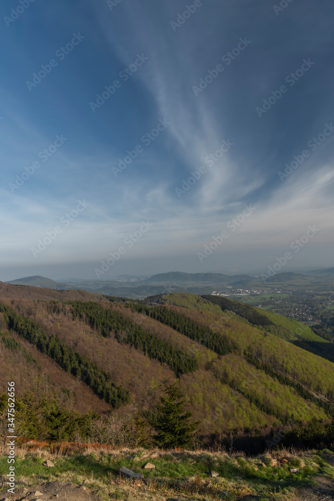 Obraz premium Color spring morning view from Pustevny in Beskydy mountains