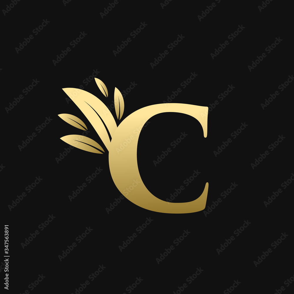 Golden Initial Letter C Leaf Logo Golden Initial Letter C Leaf Logo