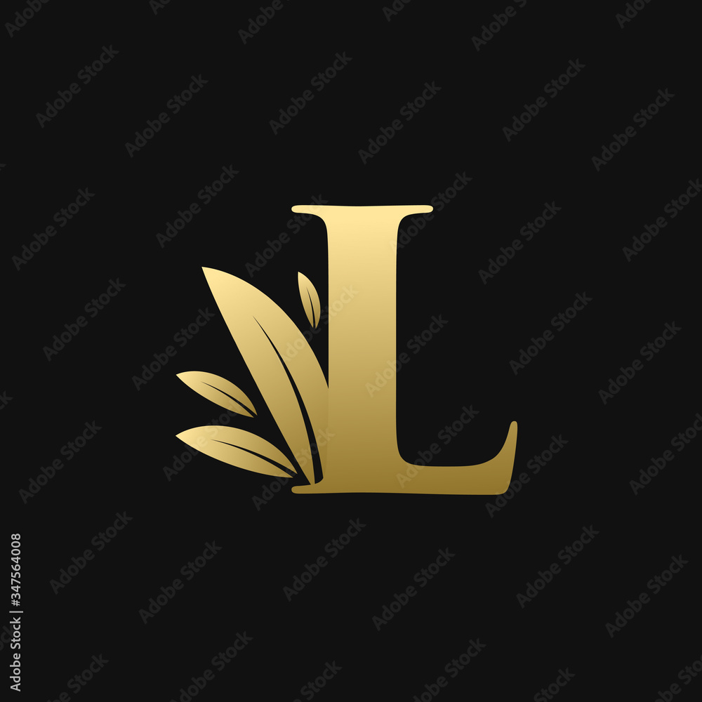 Golden Initial Letter L Leaf Logo Golden Initial Letter L Leaf Logo