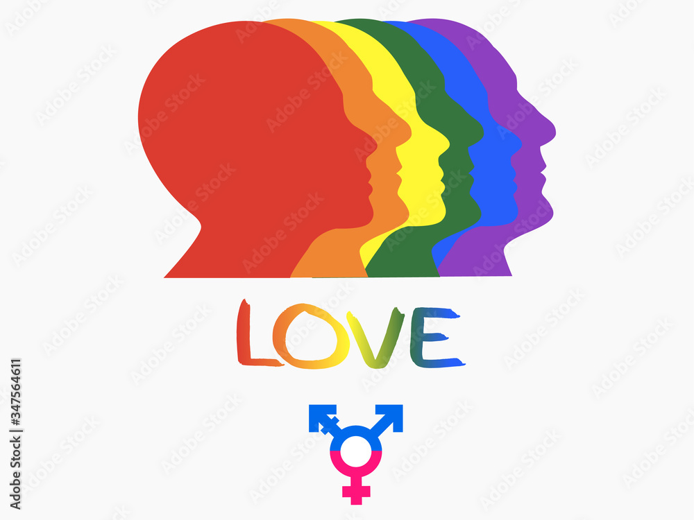 illustration of faces of girls and men in profile, LGBT community, love of all sexes