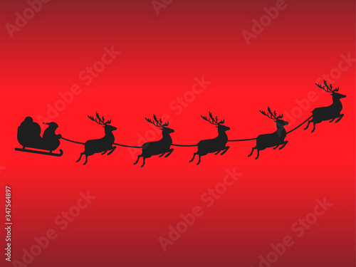 New Year's red card with Santa Claus and deer in flight