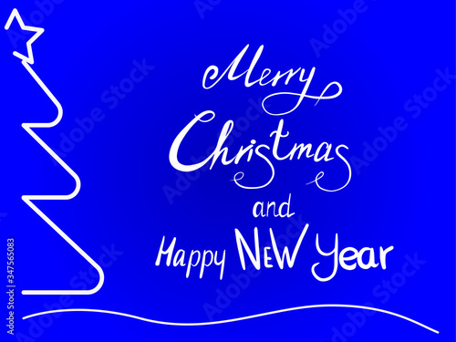 blue christmas card with christmas tree